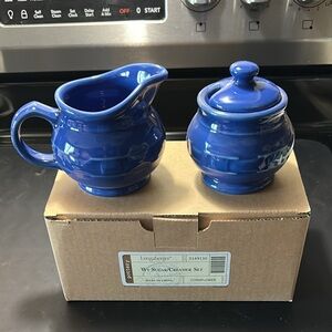 Longaberger Blue Sugar and Creamer Set New in Box